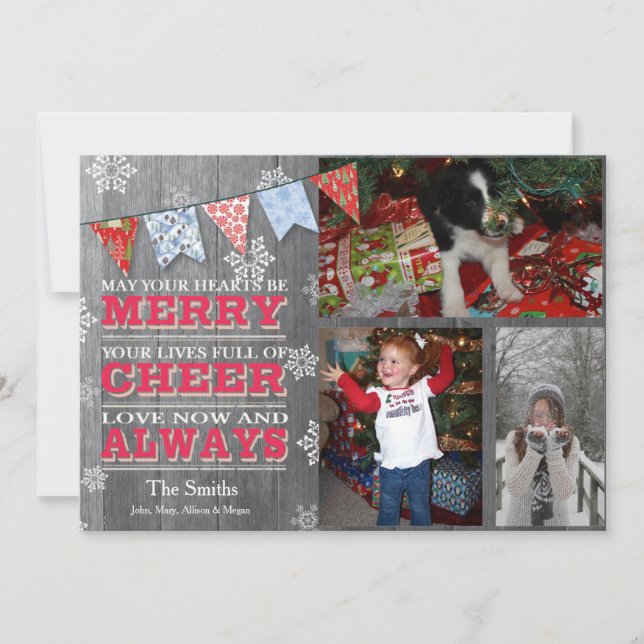 Rustic Christmas Bunting Photo Cards (Front)