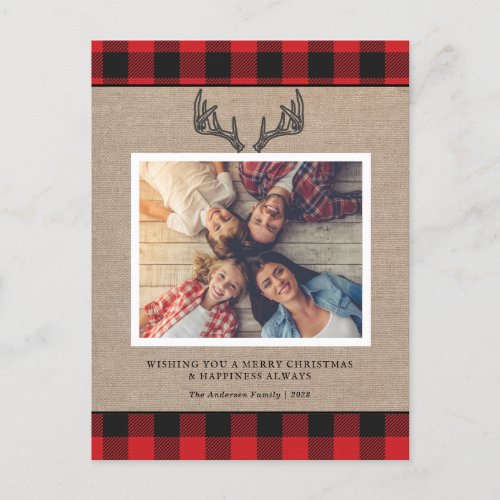 Rustic Christmas Burlap Monogram Photo Holiday  Po Postcard