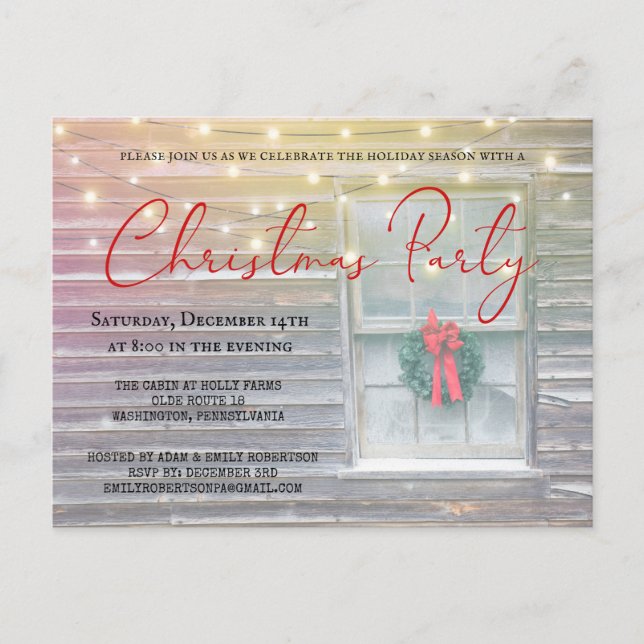 Rustic Christmas Cabin Christmas Party Invitation (Front)