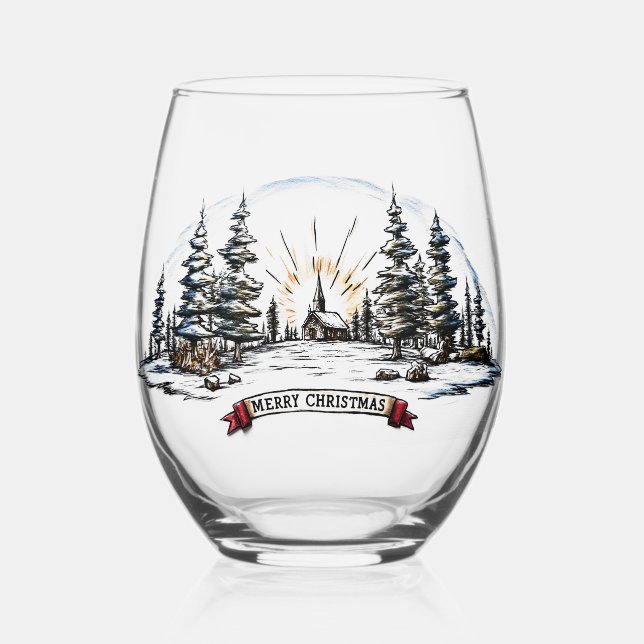 🎄Rustic Christmas Cabin Edition 🏡✨ Stemless Wine Glass (Front)