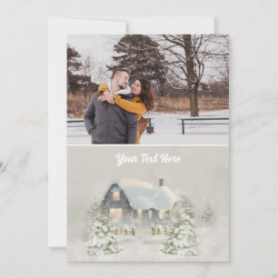 Rustic Christmas Cabin Winter Solstice Woodland Holiday Card