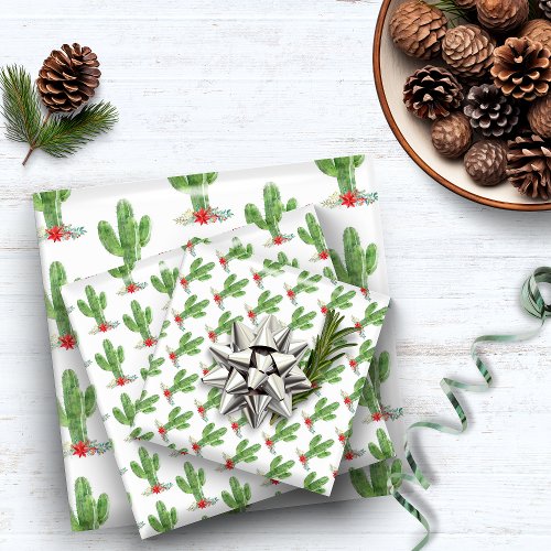 Rustic Christmas Cactus Floral Holiday Wrapping Paper Sheets