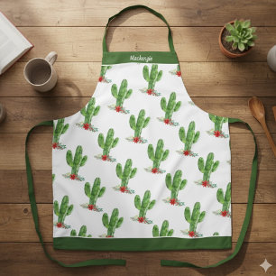 Rustic Christmas Cactus Poinsettia Holly Holiday Apron