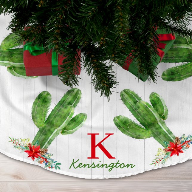 Rustic Christmas Cactus Southwestern Monogram Brushed Polyester Tree Skirt (Rustic Christmas Cactus Southwestern Monogram Brushed Polyester Tree Skirt)