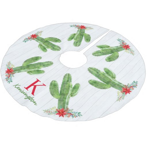 Rustic Christmas Cactus Southwestern Monogram Brushed Polyester Tree ...