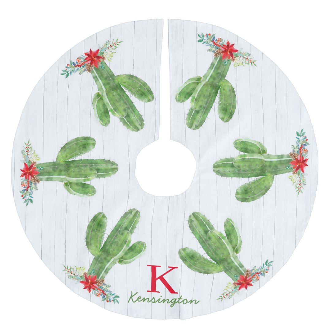 Rustic Christmas Cactus Southwestern Monogram Brushed Polyester Tree ...