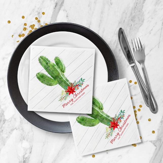 Rustic Christmas Cactus Wood Holiday Floral Napkins (Rustic Christmas Cactus Wood Holiday Floral Napkins)