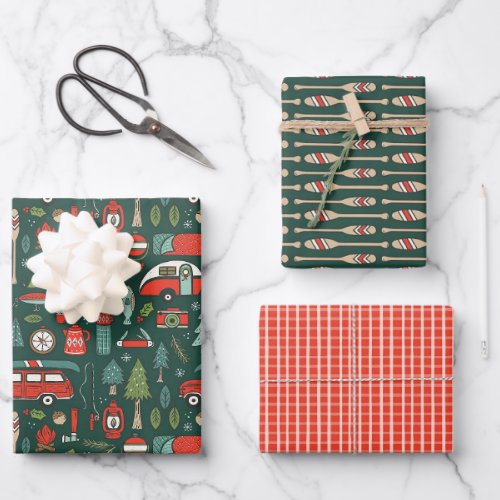 Rustic Christmas Camping and Fishing Wrapping Paper Sheets