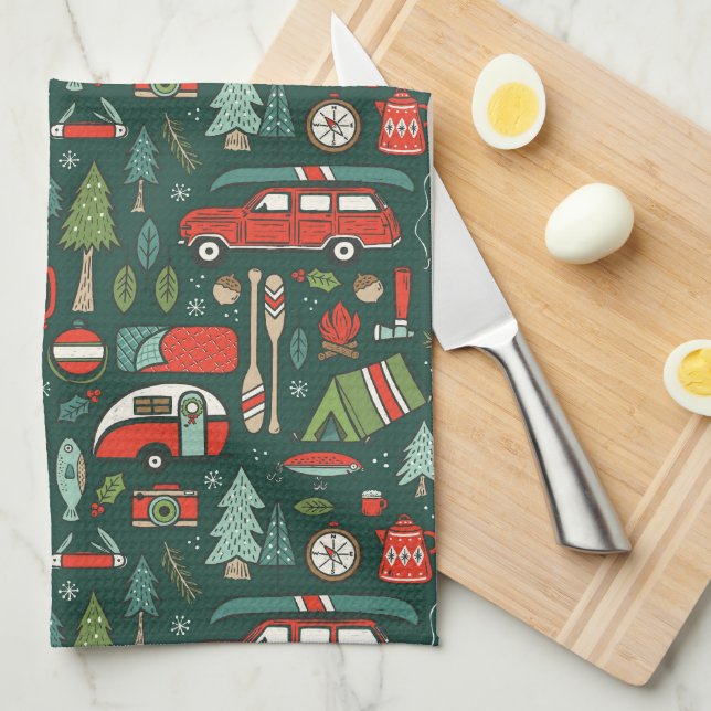 Rustic Christmas Camping Kitchen Towel (Quarter Fold)
