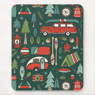 Rustic Christmas Camping Mouse Pad