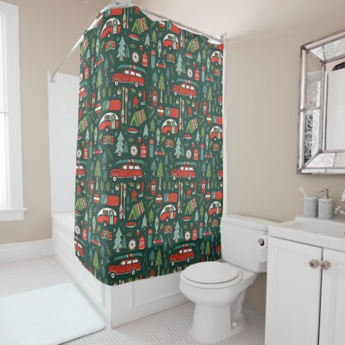 Rustic Christmas Camping Shower Curtain