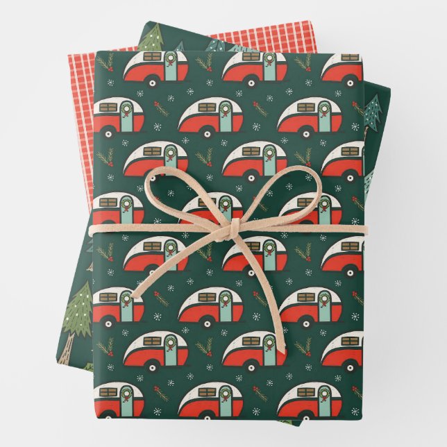 Rustic Christmas Camping Wrapping Paper Sheets (In situ)