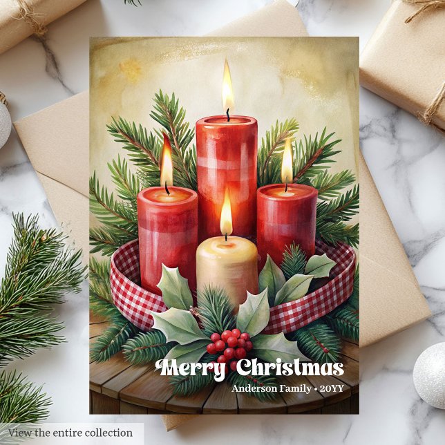Rustic Christmas candles card red green holiday (Rustic Christmas bells card red green holiday charm

)