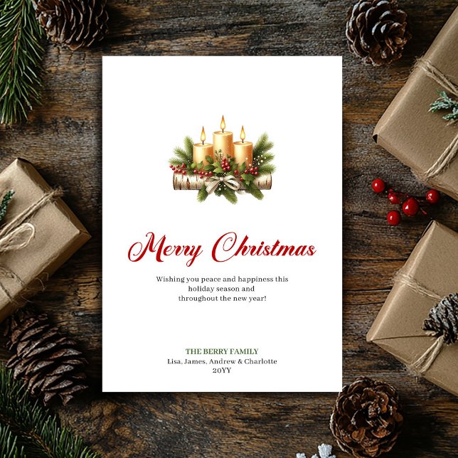 Rustic Christmas candles holly berries greeting Holiday Card (Rustic Christmas candles holly berries greeting)