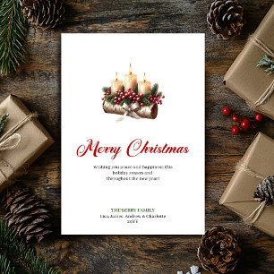 Rustic Christmas candles on wooden log card