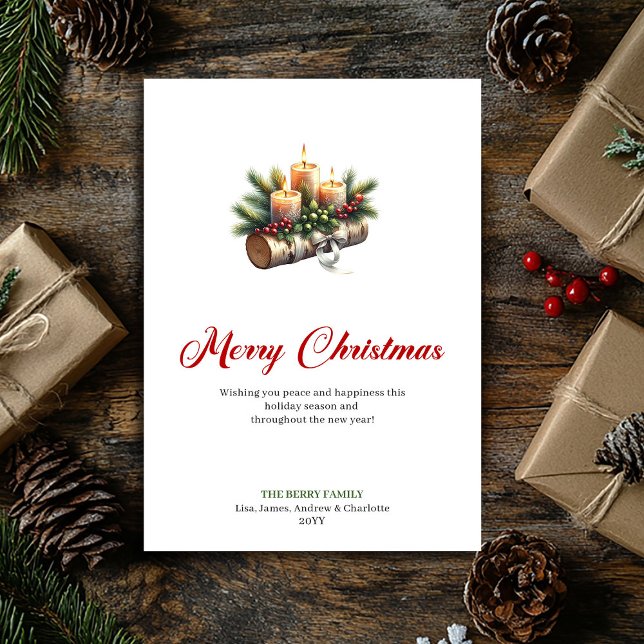 Rustic Christmas candles pine holly design card (Rustic Christmas candles pine holly design card)