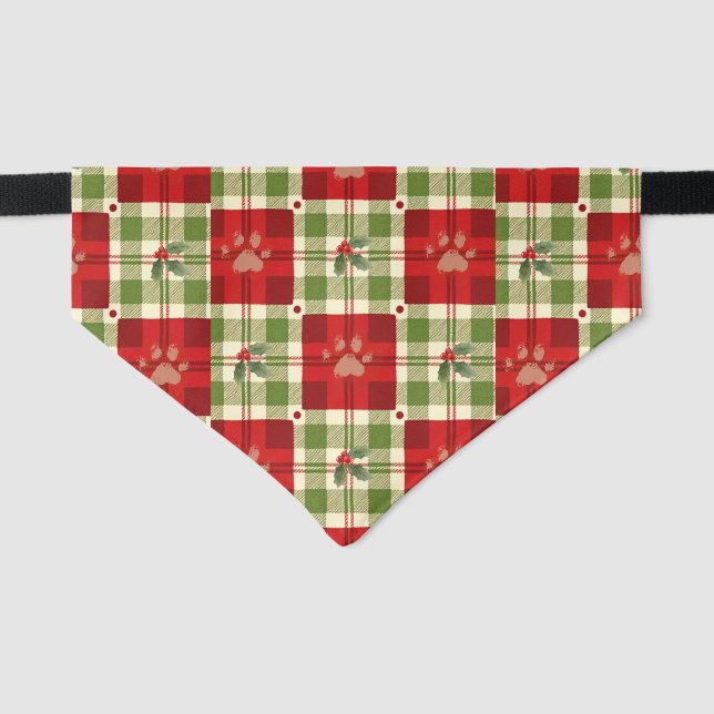Rustic Christmas Cat Bandana – Festive Red & Green Pet Bandana Collar (Front)