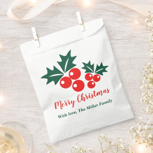 Rustic Christmas Cherry Holly Favor Treat Bag