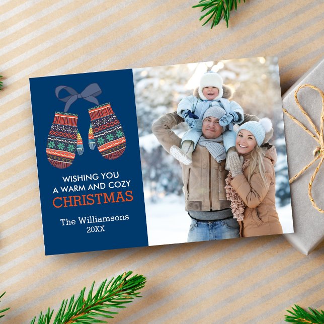Rustic Christmas Colorful Mittens Holiday Photo Card (Creator Uploaded)