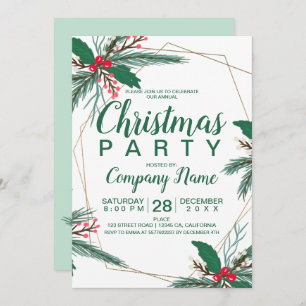 Rustic Christmas corporate mistletoe gold frame Invitation