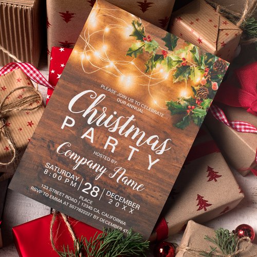 Rustic Christmas country corporate mistletoe light Invitation