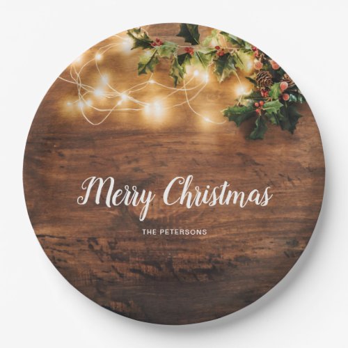 Rustic Christmas country corporate mistletoe light Paper Plates