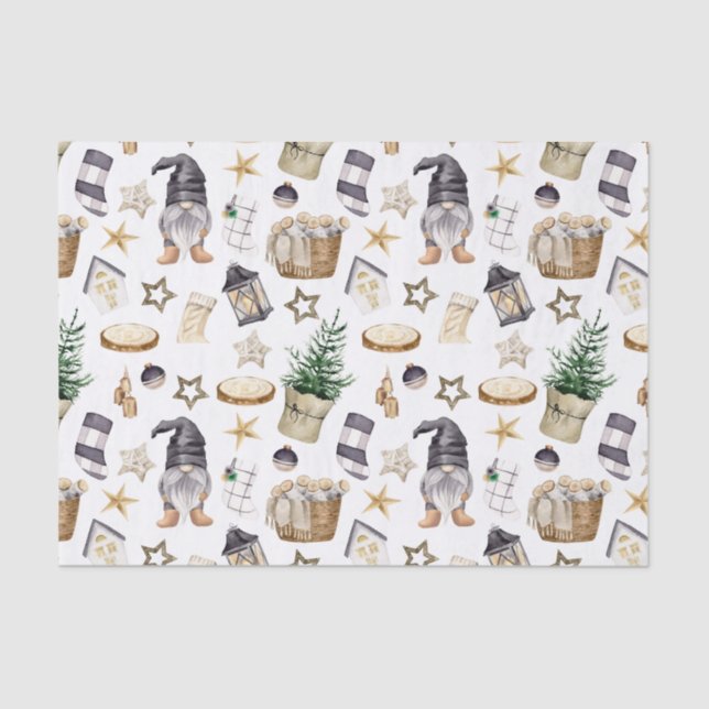 Rustic Christmas Country Gnomes and Decorations  Tissue Paper (Front)