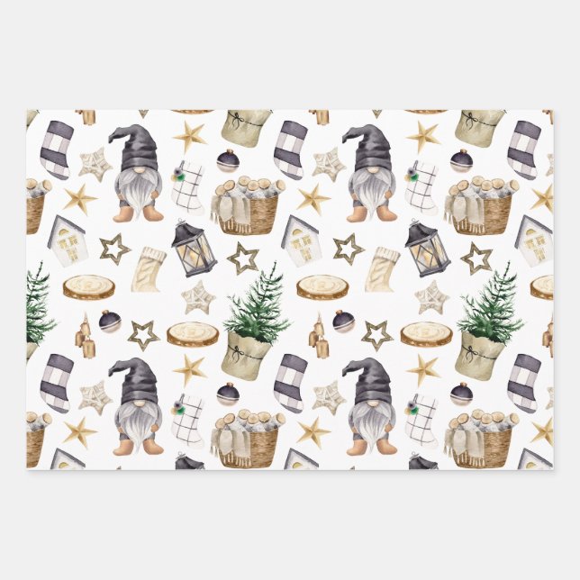 Rustic Christmas Country Gnomes and Decorations  Wrapping Paper Sheets (Front)
