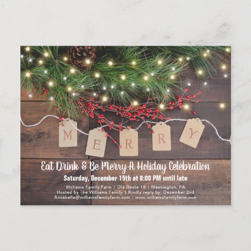 Rustic Christmas Country Holiday Party Invitation Postcard