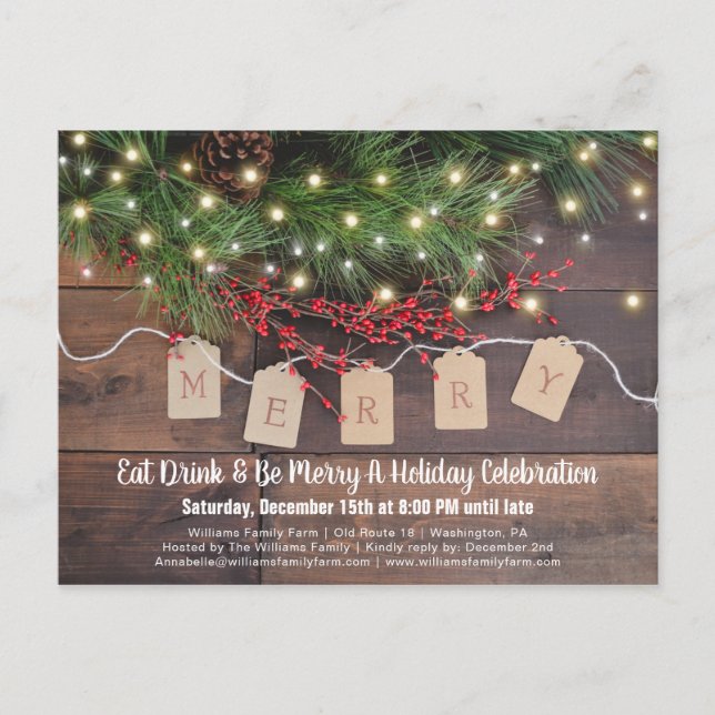 Rustic Christmas Country Holiday Party Invitation Postcard (Front)