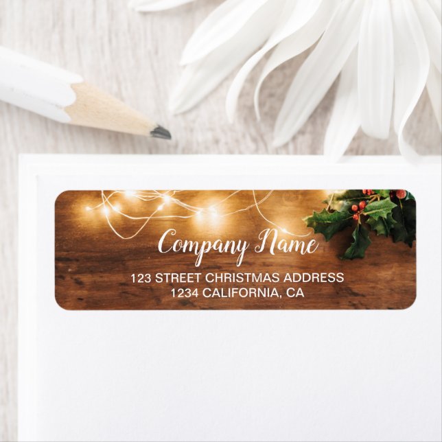 Rustic Christmas country mistletoe string lights Label (Insitu)