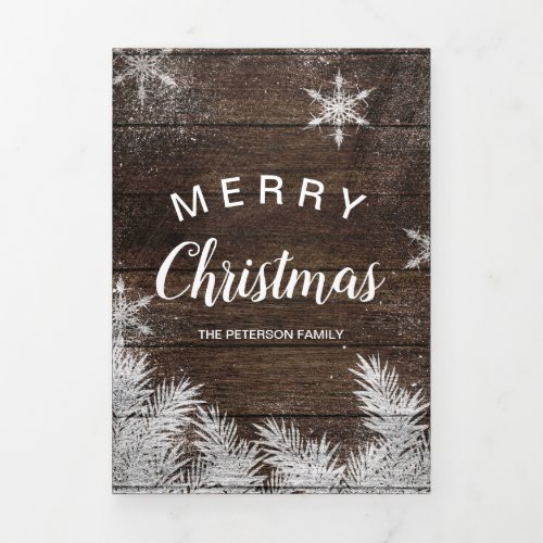 Rustic Christmas country photo wood snowflakes Tri_Fold Holiday Card