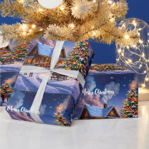 Rustic Christmas Cozy Snowy Cabin in the Forest Wrapping Paper