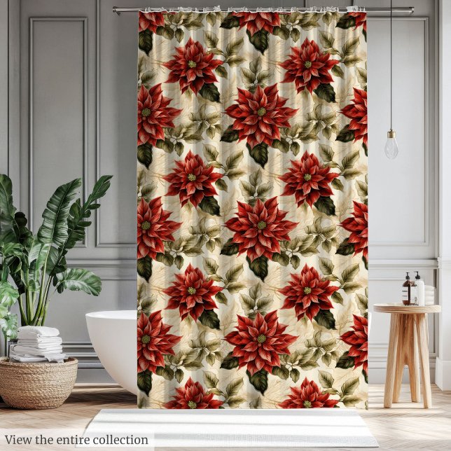 Rustic Christmas Curtain Red Vintage Poinsettia (Rustic Christmas Curtain Red Vintage Poinsettia)