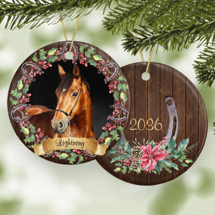 Rustic Christmas Custom Horse Photo Ceramic Ornament