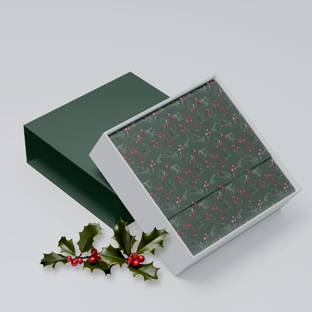 Rustic Christmas Dark Green Pine Branch Berry Tissue Paper (Rustic Christmas Dark Green Pine Branch Berry Tissue Paper)