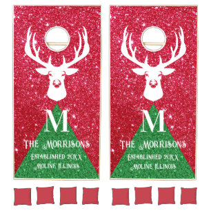 Rustic Christmas Deer Family Monogram Cornhole Set