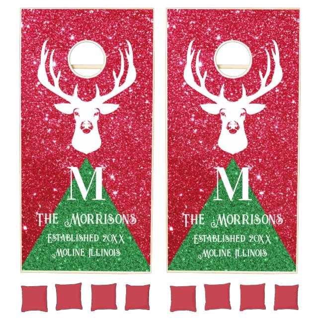 Rustic Christmas Deer Family Monogram  Cornhole Set (Set)