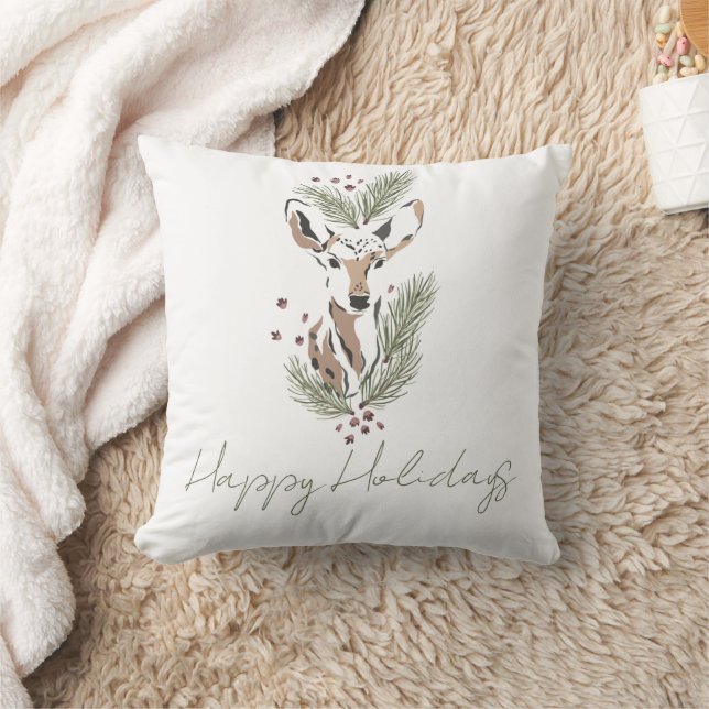 Rustic Christmas Deer Holiday Party Throw Pillow (Blanket)