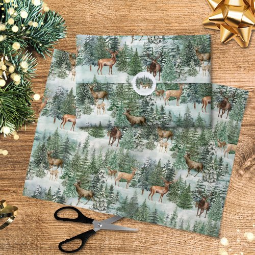 Rustic Christmas Deer In Forest Decoupage Tissue Paper