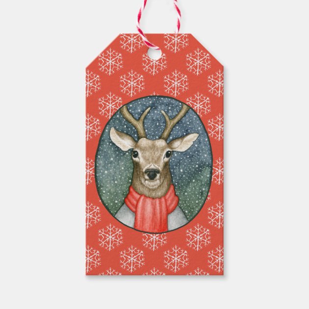 Rustic Christmas Deer In Snow Illustration Gift Tags