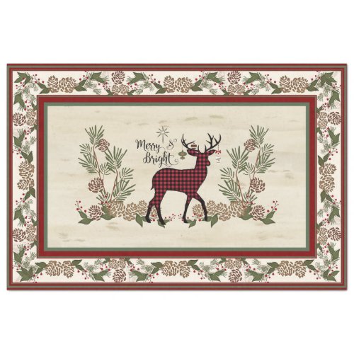 Rustic Christmas Deer Merry n Bright Buffalo Plaid Tissue Paper