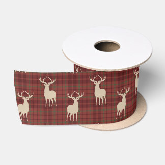 Rustic Christmas Deer Pattern Red Satin Ribbon