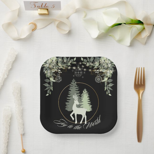 Rustic Christmas Deer winter scenery trees Paper Plates (Wedding)