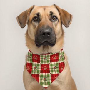 Rustic Christmas Dog Bandana – Red, Green & Cream Pet Bandana Collar