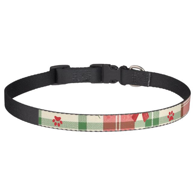 Rustic Christmas Dog Collar – Red, Green & Cream (Front)