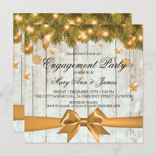 Rustic Christmas Engagement Party Gold Decor Invitation