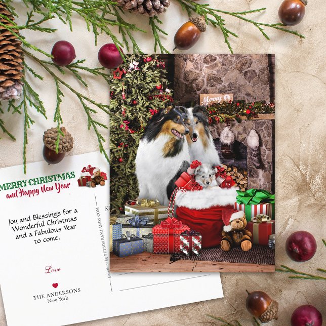 Rustic Christmas Eve, Rough Collie Dogs - Holiday Postcard (Creator Uploaded)