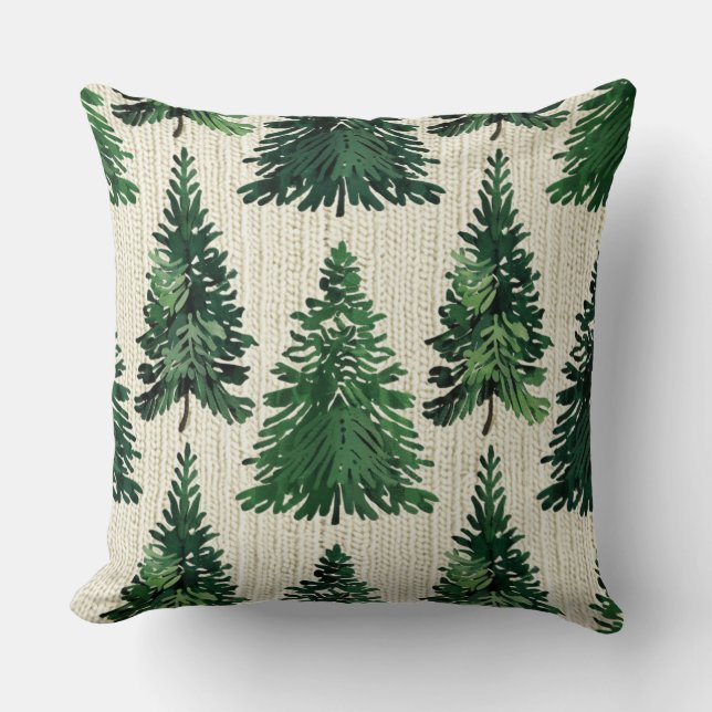 Rustic Christmas Evergreen Trees Throw Pillow (Front)
