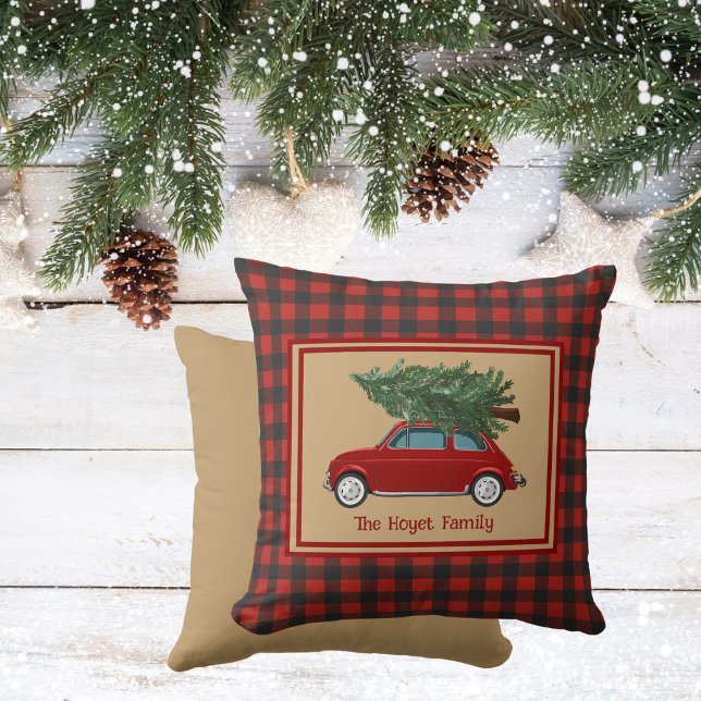 Rustic Christmas, Family Name, Red, Gold,  Throw Pillow (Rustic Christmas, Family Name, Red, Gold, Throw Pillow)
